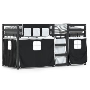 VidaXL Stapelbed met gordijnen 90x190 cm grenenhout wit en zwart