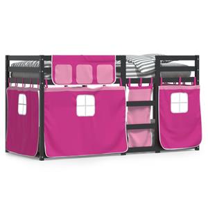 VidaXL Stapelbed met gordijnen 90x190 cm grenenhout roze