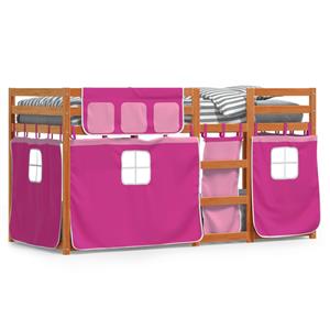 VidaXL Stapelbed met gordijnen 90x200 cm grenenhout roze
