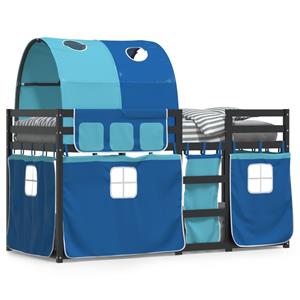 VidaXL Stapelbed met gordijnen 90x190 cm massief grenenhout blauw