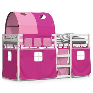 VidaXL Stapelbed met gordijnen 80x200 cm grenenhout roze