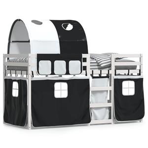 VidaXL Stapelbed met gordijnen 90x190 cm grenenhout wit en zwart