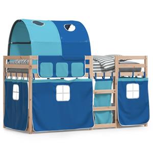 VidaXL Stapelbed met gordijnen 75x190 cm massief grenenhout blauw