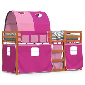 VidaXL Stapelbed met gordijnen 80x200 cm grenenhout roze