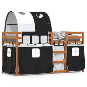 VidaXL Stapelbed met gordijnen 75x190 cm grenenhout wit en zwart