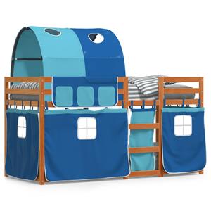VidaXL Stapelbed met gordijnen 75x190 cm massief grenenhout blauw