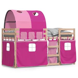 VidaXL Stapelbed met gordijnen 90x200 cm grenenhout roze