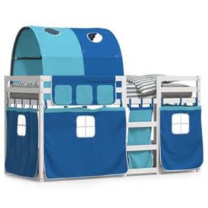VidaXL Stapelbed met gordijnen 90x200 cm massief grenenhout blauw