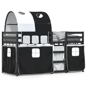 VidaXL Stapelbed met gordijnen 90x190 cm grenenhout wit en zwart