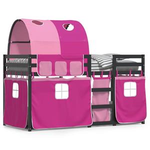 VidaXL Stapelbed met gordijnen 90x190 cm grenenhout roze