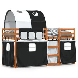 VidaXL Stapelbed met gordijnen 90x200 cm grenenhout wit en zwart