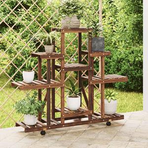 VidaXL Plantenstandaard met wielen 110x25x101 cm massief vurenhout