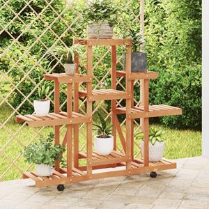 VidaXL Plantenstandaard met wielen 110x25x101 cm massief vurenhout
