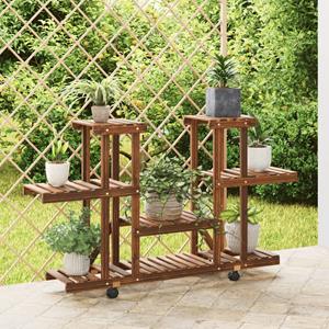 VidaXL Plantenstandaard met wielen 110x25x78 cm massief vurenhout