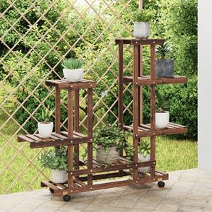 VidaXL Plantenstandaard met wielen 95x25x101 cm massief vurenhout