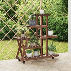 VidaXL Plantenstandaard met wielen 95x25x101 cm massief vurenhout