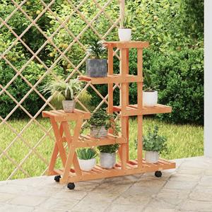 VidaXL Plantenstandaard met wielen 95x25x101 cm massief vurenhout