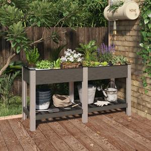 VidaXL Plantenbak verhoogd met schap 150x50x75 cm HKC grijs