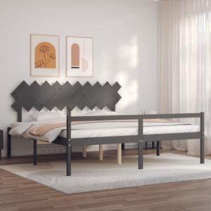VidaXL Seniorenbed met hoofdbord massief hout grijs 200x200 cm