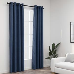 VidaXL Gordijnen linnen-look verduisterend ogen 2 st 140x225 cm blauw