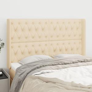 VidaXL Hoofdbord met randen 147x16x118/128 cm stof crèmekleurig