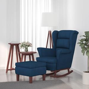 VidaXL Schommelstoel met houten poten en voetenbank fluweel blauw