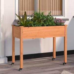 vidaXL Plantenbak op wieltjes 118x59x80 cm massief vurenhout bruin