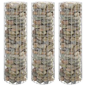 VidaXL Gabion plantenbakken 3 st rond verhoogd Ø30x100 cm staal