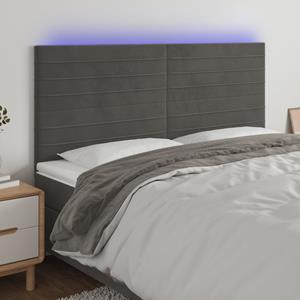 VidaXL Hoofdbord LED 200x5x118/128 cm fluweel donkergrijs