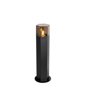 QAZQA Staande buitenlamp zwart met smoke kap zeshoek 50 cm - Denmark