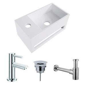 Boss & Wessing Fonteinset BWS Solid Surface Met Handdoekhouder Links Wit Chroom