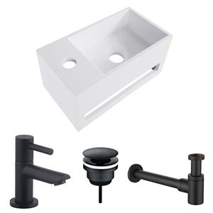 Boss & Wessing Fonteinset BWS Solid Surface Met Handdoekhouder Links Wit Mat Zwart