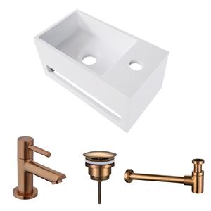 Boss & Wessing Fonteinset BWS Solid Surface Met Handdoekhouder Rechts Wit Koper