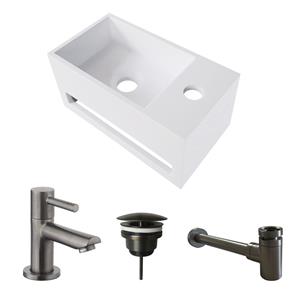 Boss & Wessing Fonteinset BWS Solid Surface Met Handdoekhouder Rechts Wit Gunmetal
