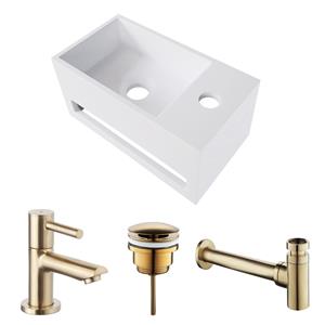 Boss & Wessing Fonteinset BWS Solid Surface Met Handdoekhouder Rechts Wit Goud