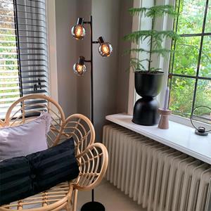 QAZQA Smart vloerlamp zwart met smoke glas incl. 3 Wifi P45 - Vidro
