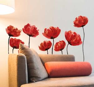 Bloemen muursticker klaprozen aquarel