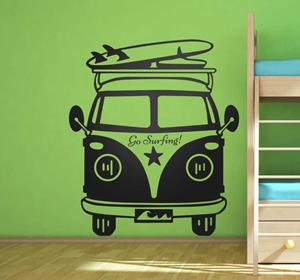 Tenstickers Muursticker Hippie Busje Go surfing