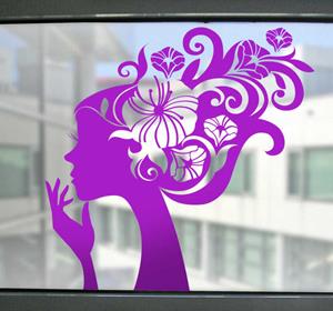 Tenstickers Sticker vrouw haren bloemen