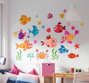 Tenstickers Muursticker gekleurde vissen kinderkamer