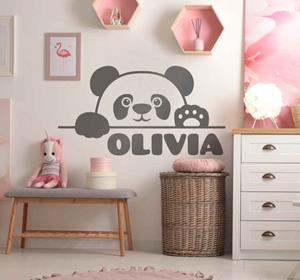 Tenstickers Babykamer muurstickers Gluurde babypanda met naam