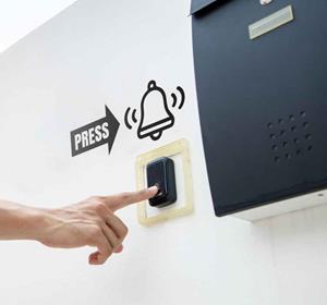 Tenstickers Sticker met bel en aanwijzing 'press'