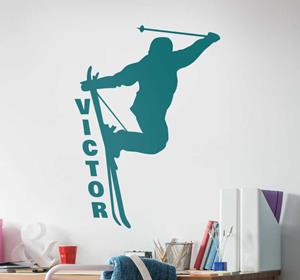 Tenstickers Muurstickers tienerkamer skiër sprong