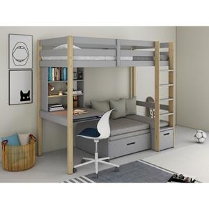 Lüttenhütt Stapelbed HENNE TOPSELLER! Hochbett, Ideal für kleine Räume, 2 Schlafplätze met gestoffeerde kussens, twee slaapplekken + bureau + opbergruimte