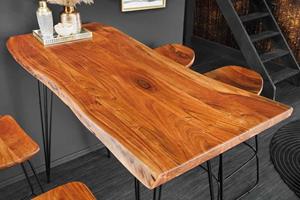 Invicta Interior Massief houten bartafel MAMMUT 140 cm natuurlijke acaciaboom rand metalen zwarte haarspeldpoten - 43670