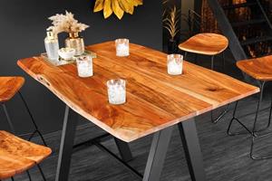 Invicta Interior Massief houten bartafel MAMMUT 120cm natuurlijke acaciaboom rand metaal zwart met voetsteun - 43672