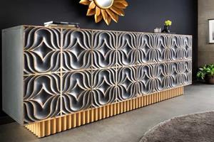 Invicta Interior Handgemaakt dressoir PIAZZA SAN MARCO 180cm grijs goud massief mangohout 3D design - 44319