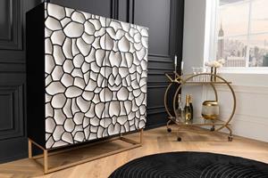 Invicta Interior Massief houten dressoir VULCANO 120cm wit zwart mangohout handgemaakt metalen frame goud - 44645