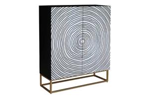 Invicta Interior Massief houten dressoir ZEN CIRCLES 120cm wit zwart mangohout 3D design metaal goud - 44492