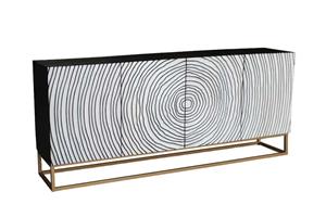 Invicta Interior Massief dressoir ZEN CIRCLES 180cm wit zwart goud mangohout 3D design - 44578